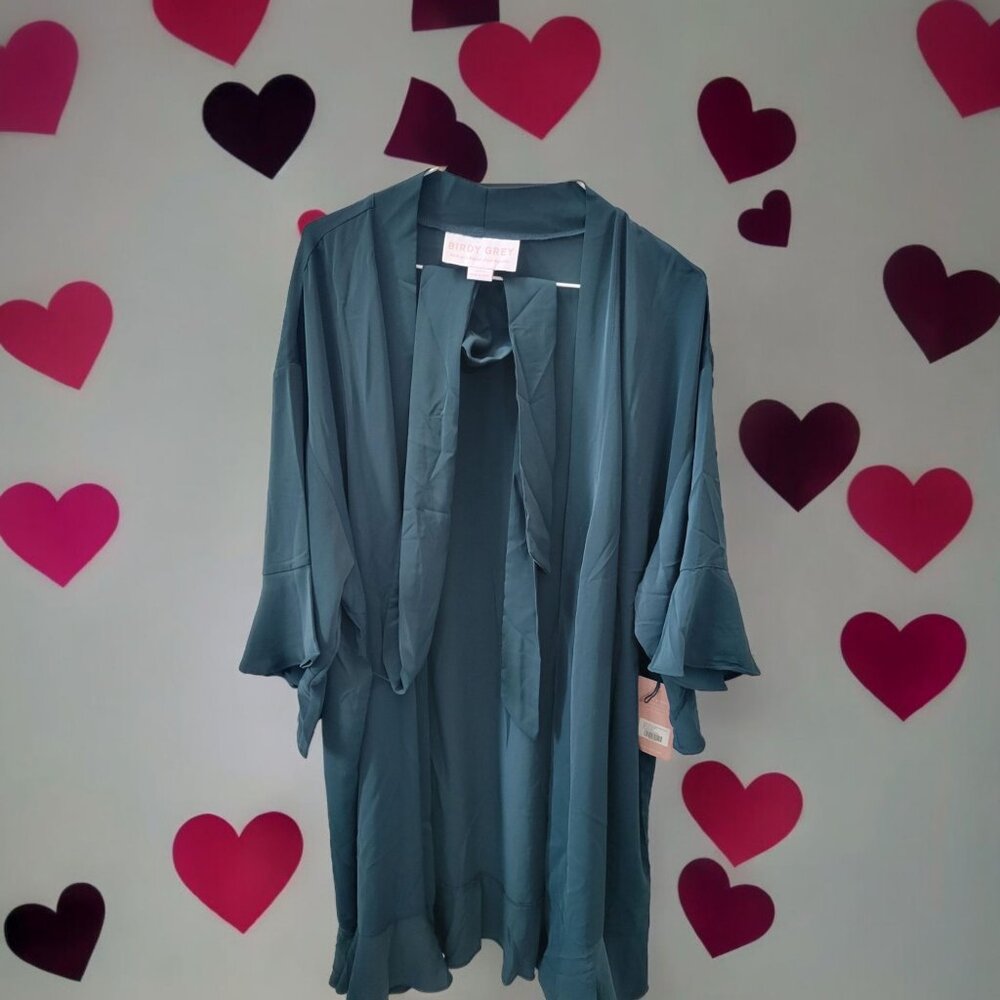 Birdy Grey Women's Kenny Ruffle‎ Belted Short Robe Emerald Green Size XL/2XL